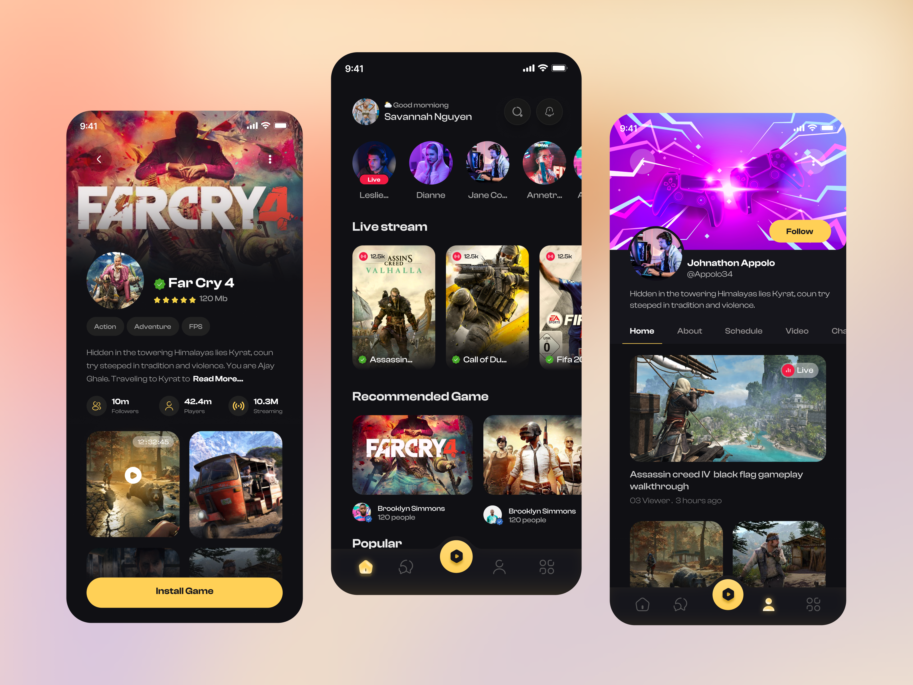 Example of Game Streaming Mobile App UI/UX Design