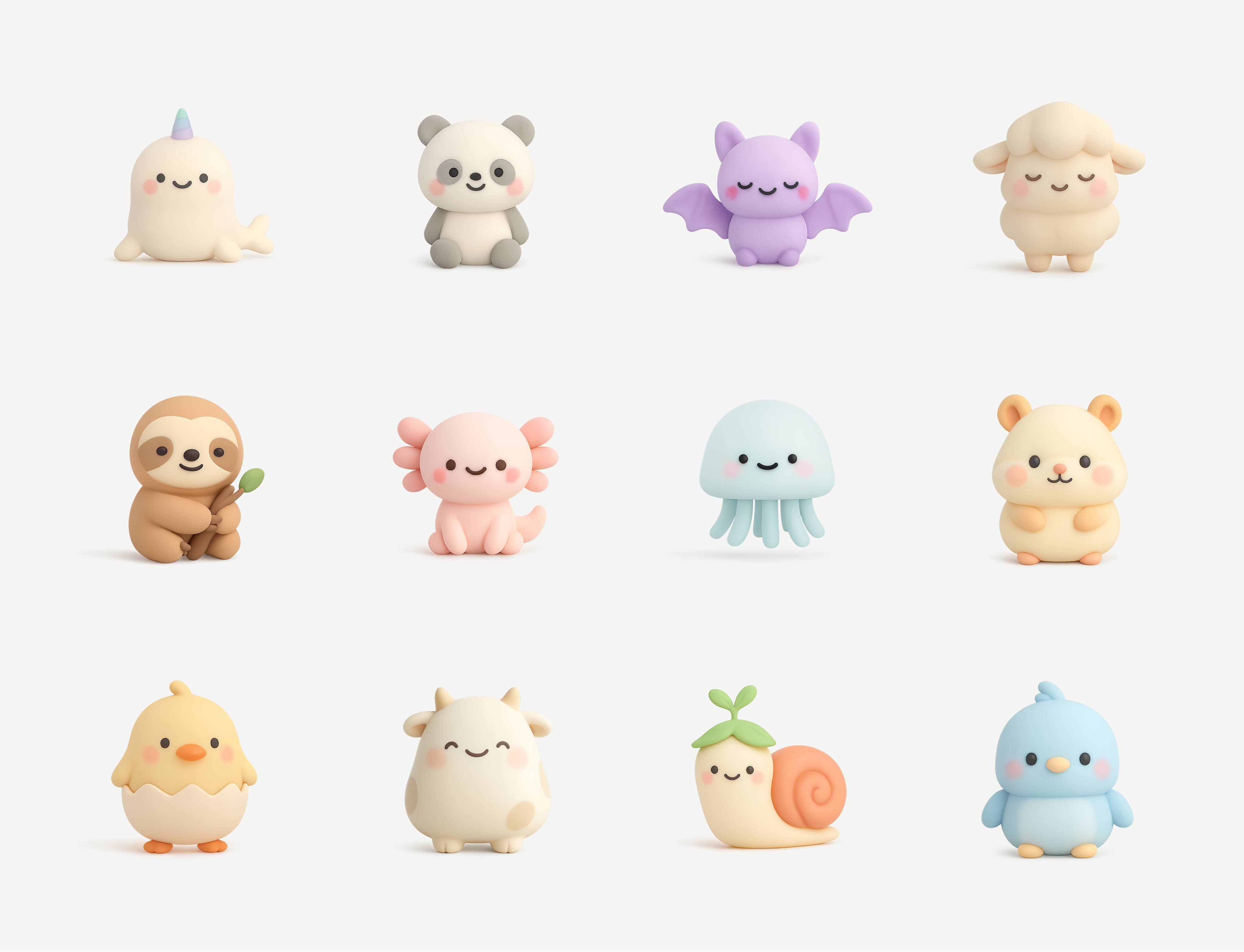 Example of Cute Animal 3D Icons