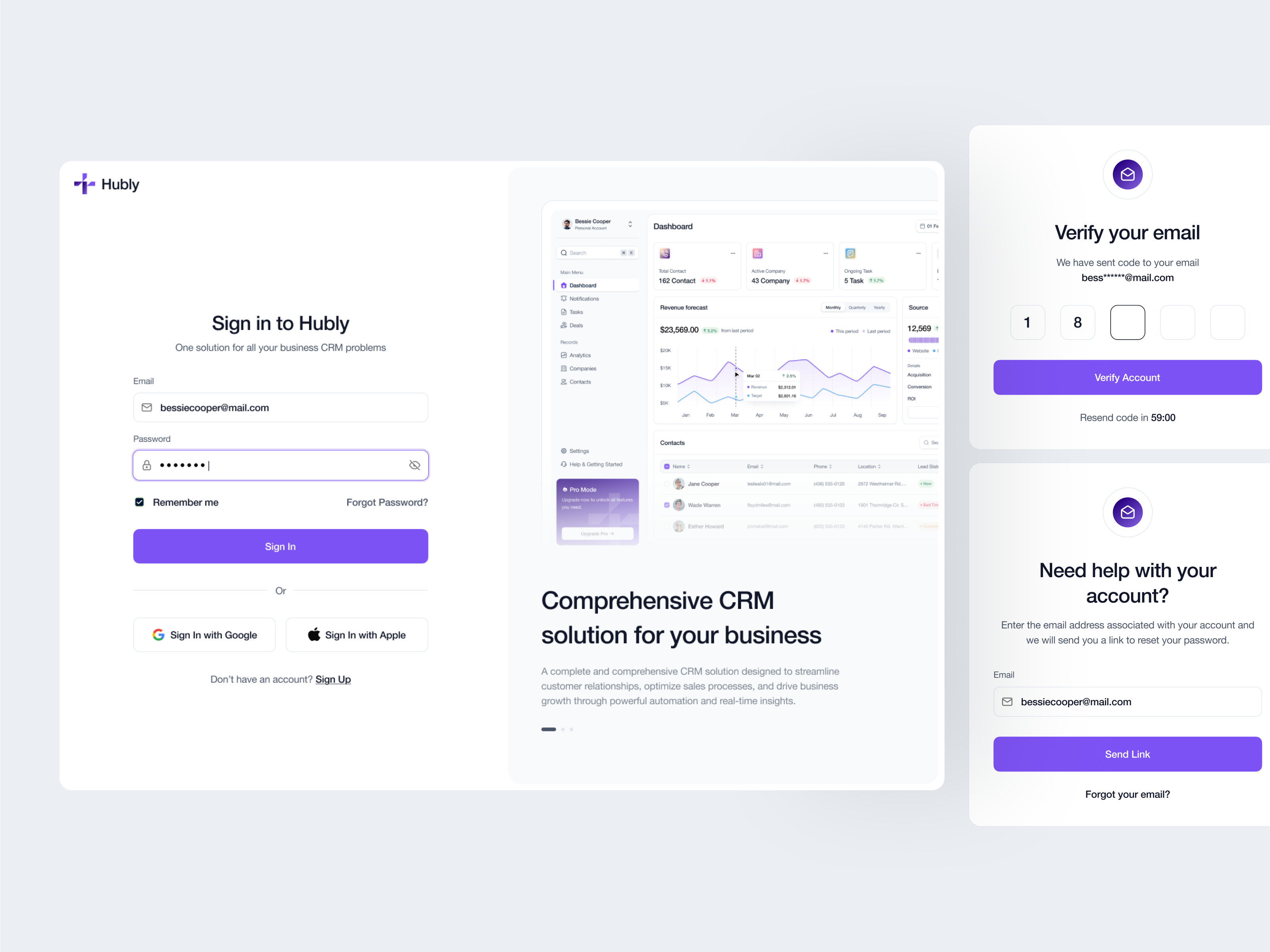 Example of Authentication Screen - Hubly CRM