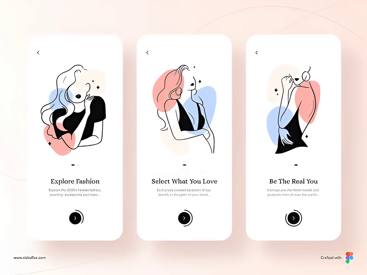 Example of Fashion Discovery App UI – Elegant Onboarding Screens